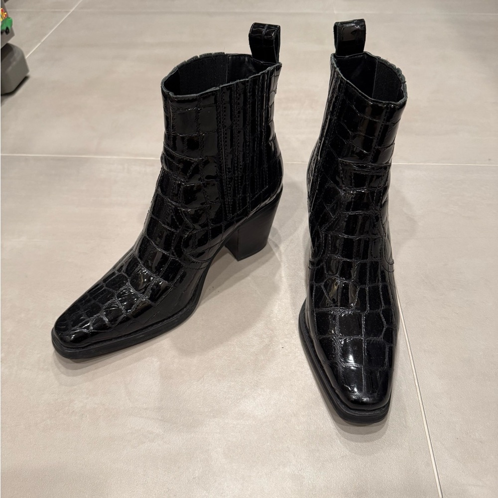Tony Bianco Black Croc Shiny Leather Ankle Boots